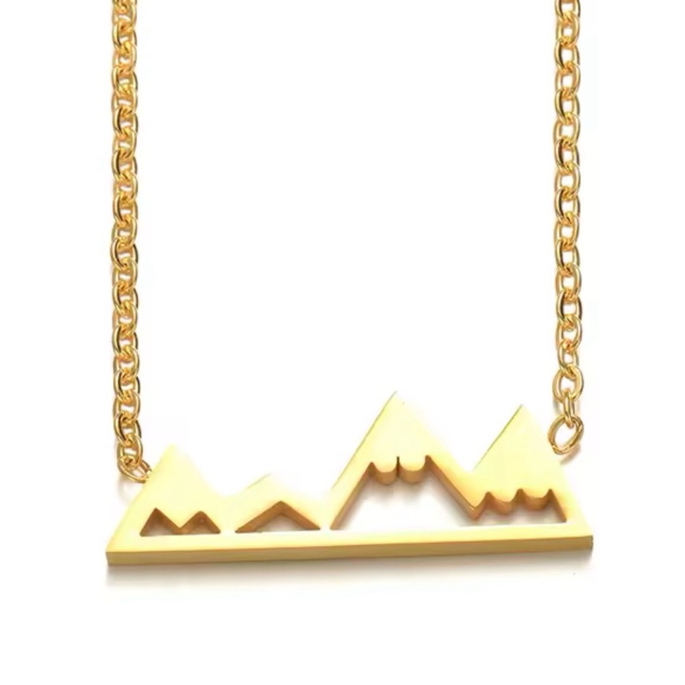 NEW Yellow Gold Plated‎ Snowy Mountain Bar Pendant Necklace, 16-18”